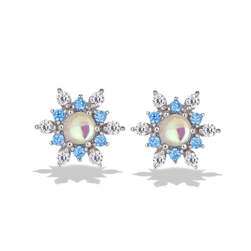 Women Piercing Earrings Natural Moonstone 925 Silver Earring